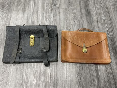 2 VINTAGE LEATHER / COWHIDE CARRY BAGS