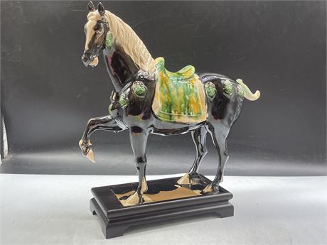 CHINESE HORSE STATUE ON STAND (14”)