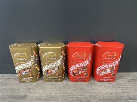 4 NEW LINDT LINDOR CHOCOLATE 600 GRAM BOXES