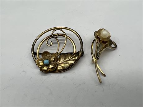 (2) 1950s FLORAL BROOCHES (1 marked Sterling)
