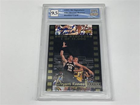 SIGNED GCG 9.5 1995/96 ROOKIE #B4 BRYANT REEVES SIGNATURE  NBA CARD