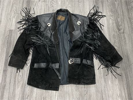AUTHENTIC WHIPP LADIES BLACK SUEDE / LEATHER FRINGED JACKET (L)