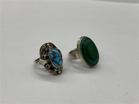 2 STERLING SILVER RINGS WITH TURQUOISE - SIZE 5.5 & 5