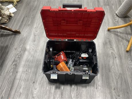 TOOLBOX FULL OF POWERTOOL CHARGER & BATTERIES