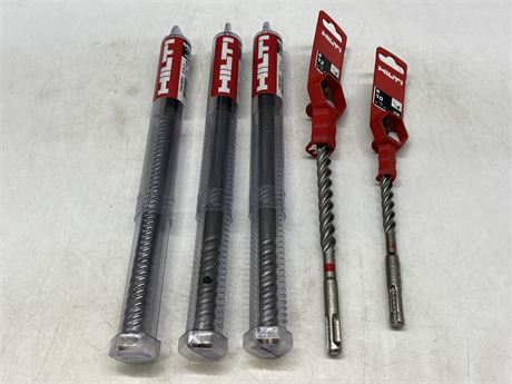 5 NEW HILTI CARBIDE TIPPED DRILL HITS - MISC SIZES
