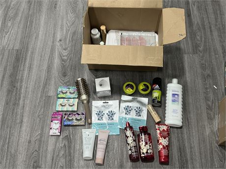 BOX OF ASSORTED BEAUTY PRODUCTS