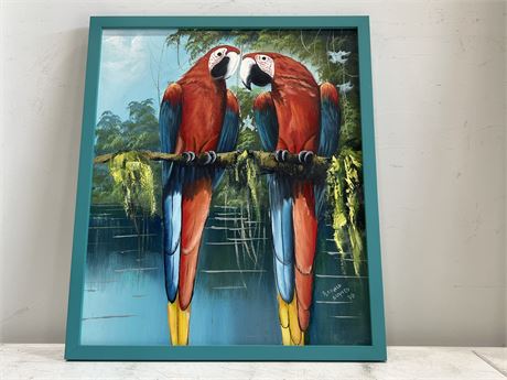 FRAMED OIL PAINTING OF PARROTS - SIGNED ALFONSO BLANCO