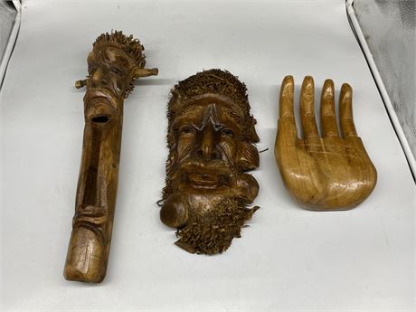 3 WOOD DECOR ITEMS - TALLEST IS 18”