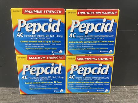 4 NEW PEPCID MAX STRENGTH FAMOTIDINE TABLETS (5/PACKAGE) (EARLIEST EXPIRES 05/26