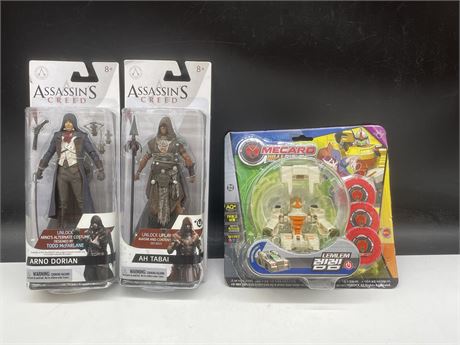 2 NEW ASSASSIN CREED FIGURES & MECARD LEMLEM FIGURE IN PACKAGE