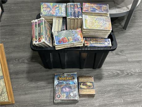 LARGE TUB FILLED W/VHS + LORD OF THE RINGS SET & WORLD OF WARCRAFT