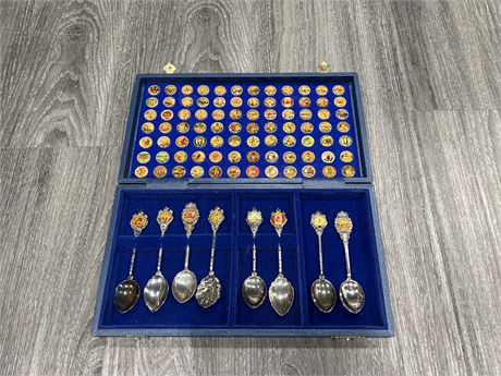 BOX SET OF PLATED CANADIAN COLLECTOR SPOONS & CHANGEABLE EMBLEMS