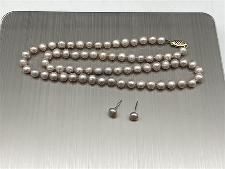 NATURAL PINK PEARL 14K NECKLACE & EARRINGS