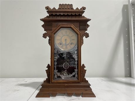 VINTAGE ANSONIA COMPLETE GINGERBREAD CLOCK (13”x5”x22”)