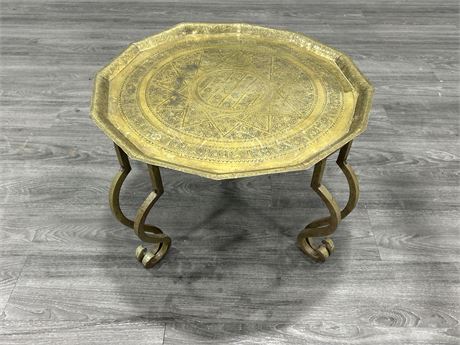25” INDIAN BRASS PLATE ON CAST IRON TABLE LEGS