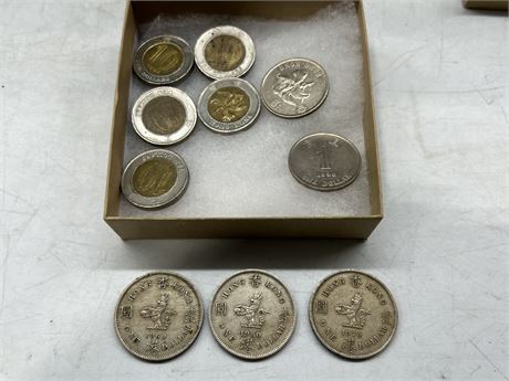 (5) $10 HONG KONG COINS & (5) $1 COINS
