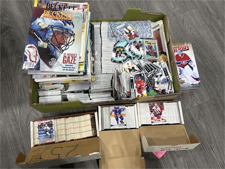 HOCKEY CARD LOT + BECKETT AND SPORTS MAGAZINES - CARDS FROM VARIOUS YEARS