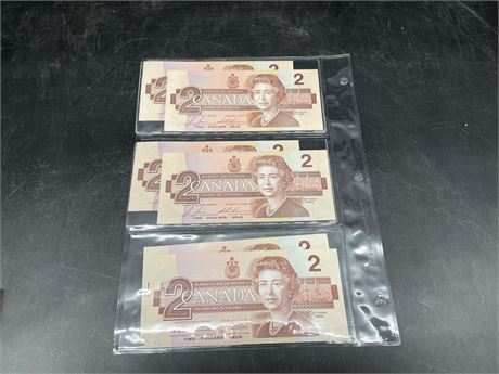 3x2 SEQUENCED $2 CANADIAN BILLS (MINT)