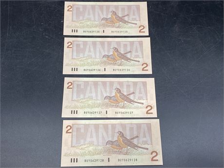 (4) 1986 SEQUENCED CANADIAN $2 BILLS