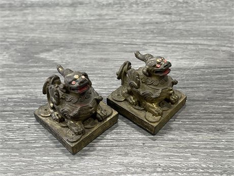 PAIR OF EARLY 20th CENTURY BRONZE FOO DOGS - 2” LONG