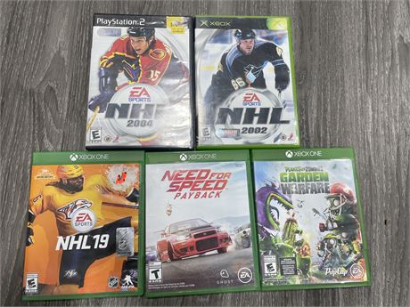 3 XBOX ONE GAMES + XBOX AND PS2 NHL 2002 & 2004