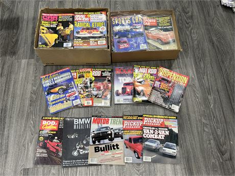 2 BOXES OF VINTAGE HOT ROD / SPORTS CAR MAGAZINES
