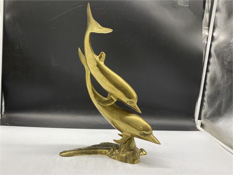 BRASS DOUBLE DOLPHIN STATUE (15”)