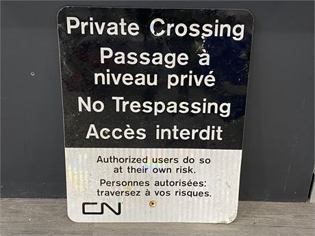 CN RAILWAY METAL SIGN (30”X24”)