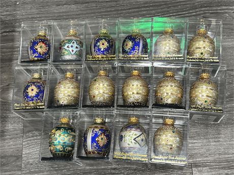 16 NEW HAND CRAFTED GLASS XMAS ORNAMENTS FROM LONDON DRUGS