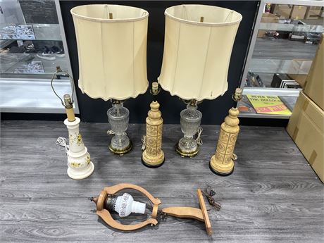 5 VINTAGE TABLE LAMPS - 1 HANGING LAMP (Tallest is 3ft)