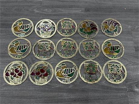 15 BRASS & STAINED GLASS DECORATIVE ROUNDS (6”)