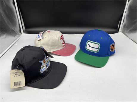 2 NEW OLD STOCK HATS W/ TAGS + NEW CANUCKS SNAPBACK