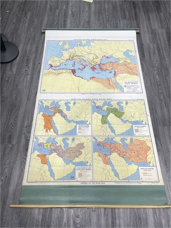 VINTAGE SCHOOL MAP - MEDITERRANEAN WORLD & EMPIRE OF NEAR EAST 55”x88”