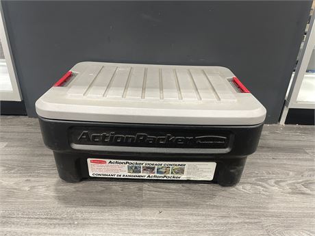 25”x12”x19” RUBBERMAID “ACTION PACKER” STORAGE CONTAINER