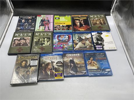 LOT OF 14 NEW BLU-RAY / DVD TILES (SOME SEALED)