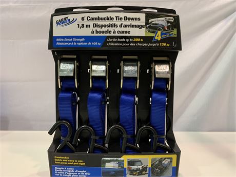 3 NEW 6’ CAMBUCKLE TIE DOWNS (PACKS OF 4)