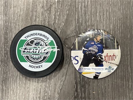 SHEA THEODORE SIGNED PUCK W/PIN