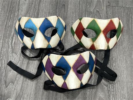 3 VENETIAN EYE MASKS - HAND CRAFTED IN ITALY 7” WIDE