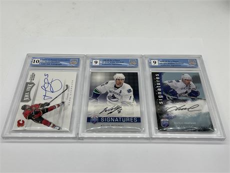 3 GCG GRADED 10/9 SIGNED CARDS