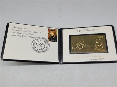 BARBRA STEISAND LIMITED EDITION 23KT GOLD FOIL STAMP, FIRST DAY COVER SET #227