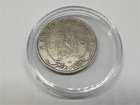1917 NEWFOUNDLAND SILVER 50 CENT COIN