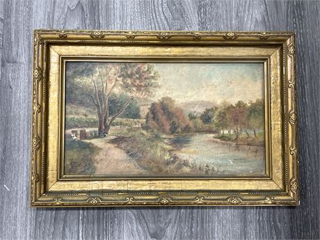 ANTIQUE SIGNED ORIGINAL PAINTING ON BOARD (17.5”x11.5”)