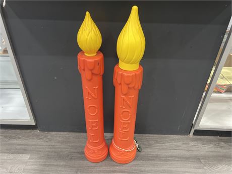 2 VINTAGE BLOW MOLD NOEL CANDLES - 38” TALL