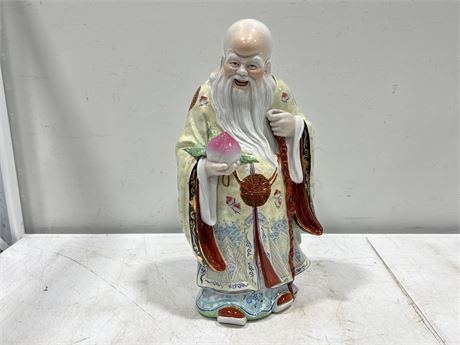LARGE CHINESE PAINTED PORCELAIN FIGURE (20” tall)