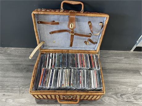 WICKER BASKET WITH ~70 ROCK N ROLL / OTHER CDS (SOME NEW)
