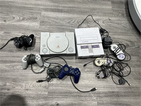 SNES & PS1 CONSOLES W/CONTROLLERS (Some after market) AS IS