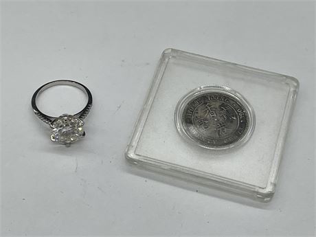 925 STERLING ESTATE RING SIZE 8 & SILVER COIN