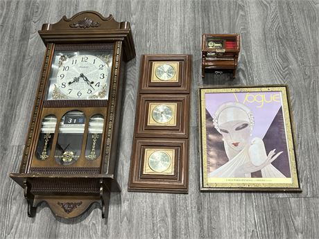 VINTAGE LOT OF MISC ITEMS - CLOCK IS 30” LONG