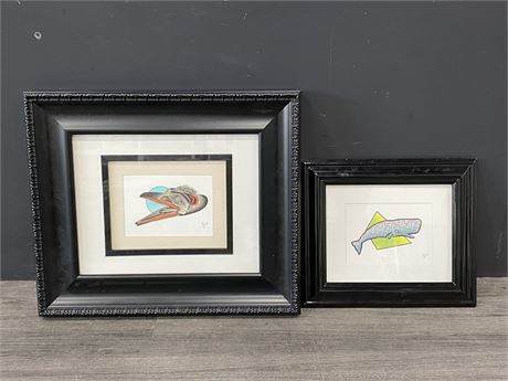 2 NUMBERED / FRAMED FIRST NATION ART PIECES (20”X17.5”)