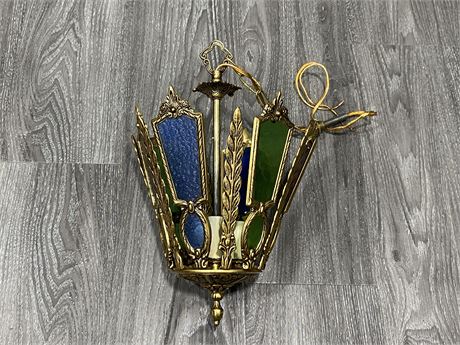 VINTAGE STAINED GLASS SWAG LAMP (APPROX. 10”X14”)